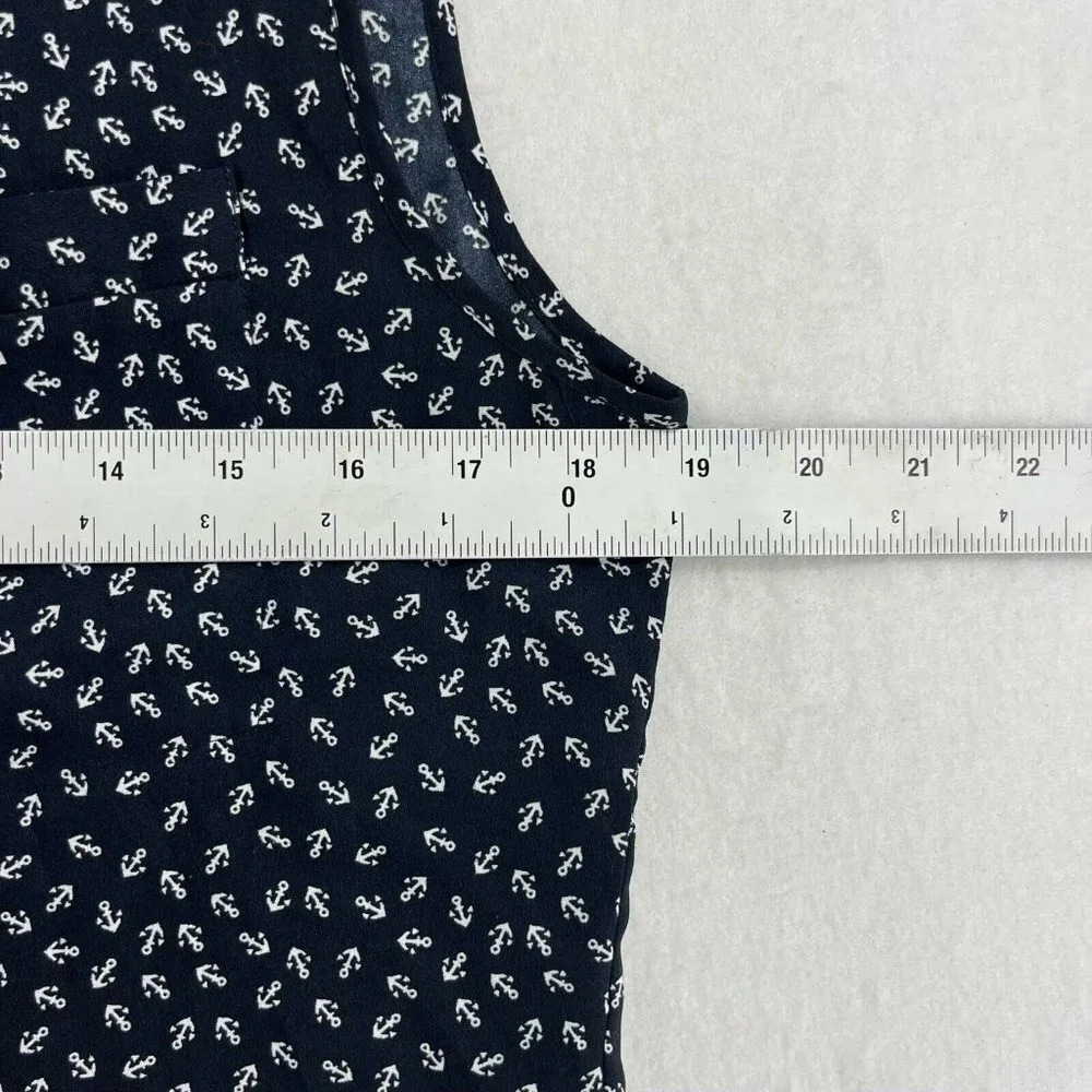 Ann Taylor Button-Up Shirt Women's Sz S Black Anchor Print Collared Side Slit - Picture 3 of 11